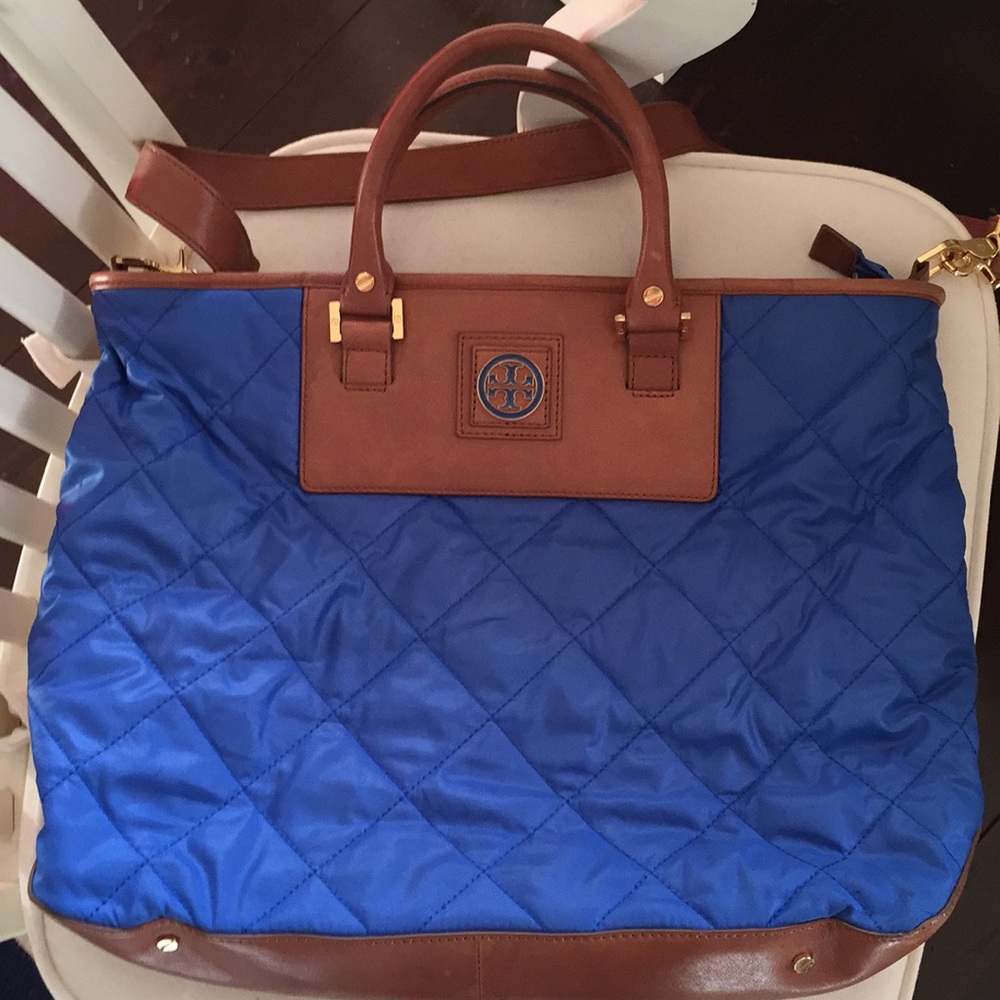 Blue and Brown Quilted Tote Bag - Picture 7 of 16